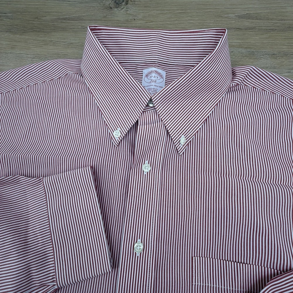 Brooks Brothers‎ 346 Original Polo Non-Iron Red Striped Dress Shirt Mens  17 2/3